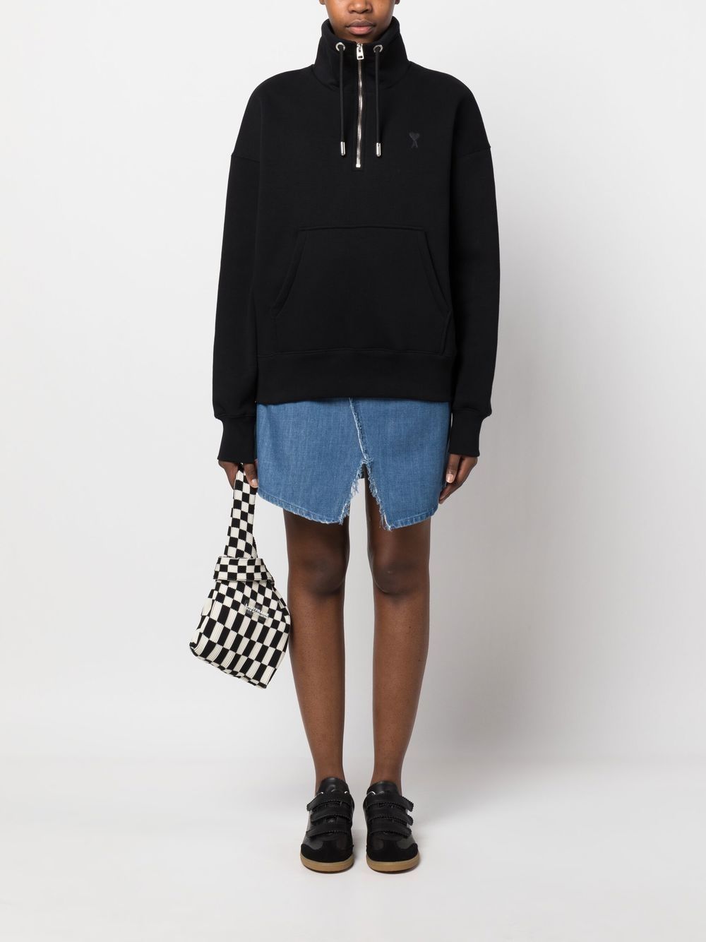 AMI Small Heart Logo Half Zipped Sweatshirt (USW512.740)