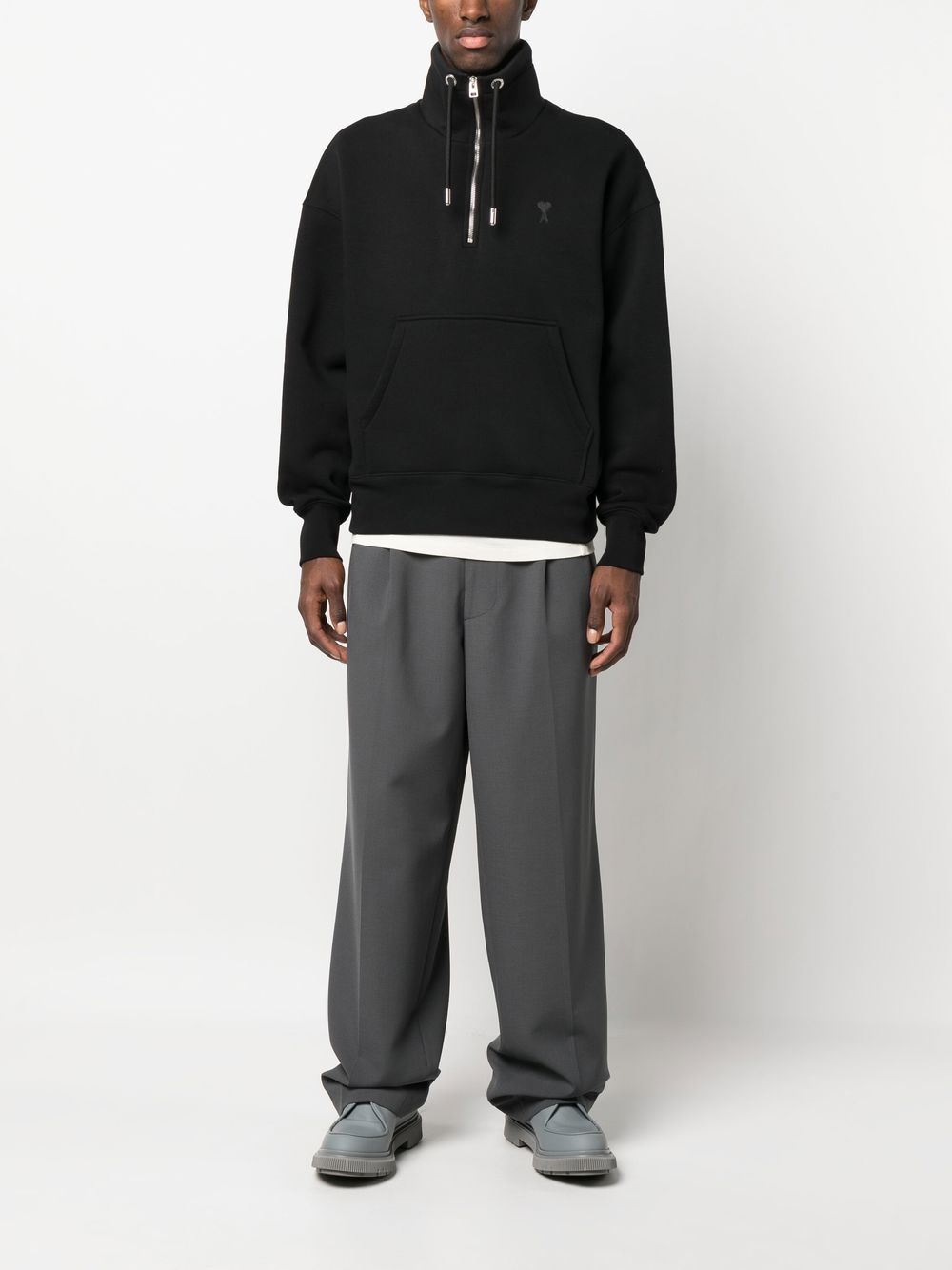 AMI Small Heart Logo Half Zipped Sweatshirt (USW512.740)