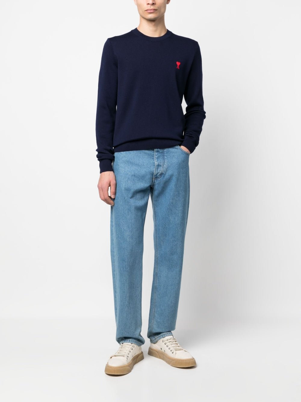 Ami Small Heart Logo Crewneck Sweater (HKS001.001)