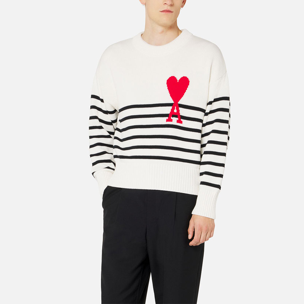 AMI Big Heart Logo Stripe Knit Sweater (E22UKS004.016)