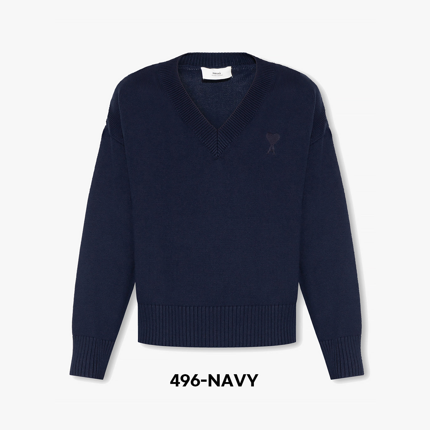 AMI Small Heart Logo V-Neck Knit Sweater (UKS208.016)