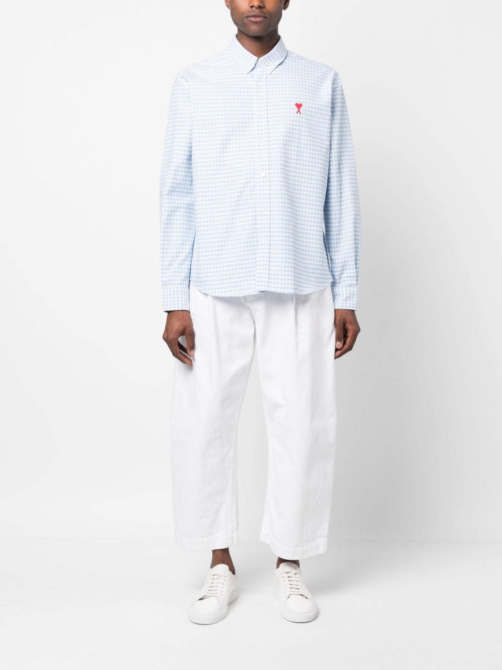 AMI Paris Heart Embroidery Gingham Shirt (HSH113.CO0023)