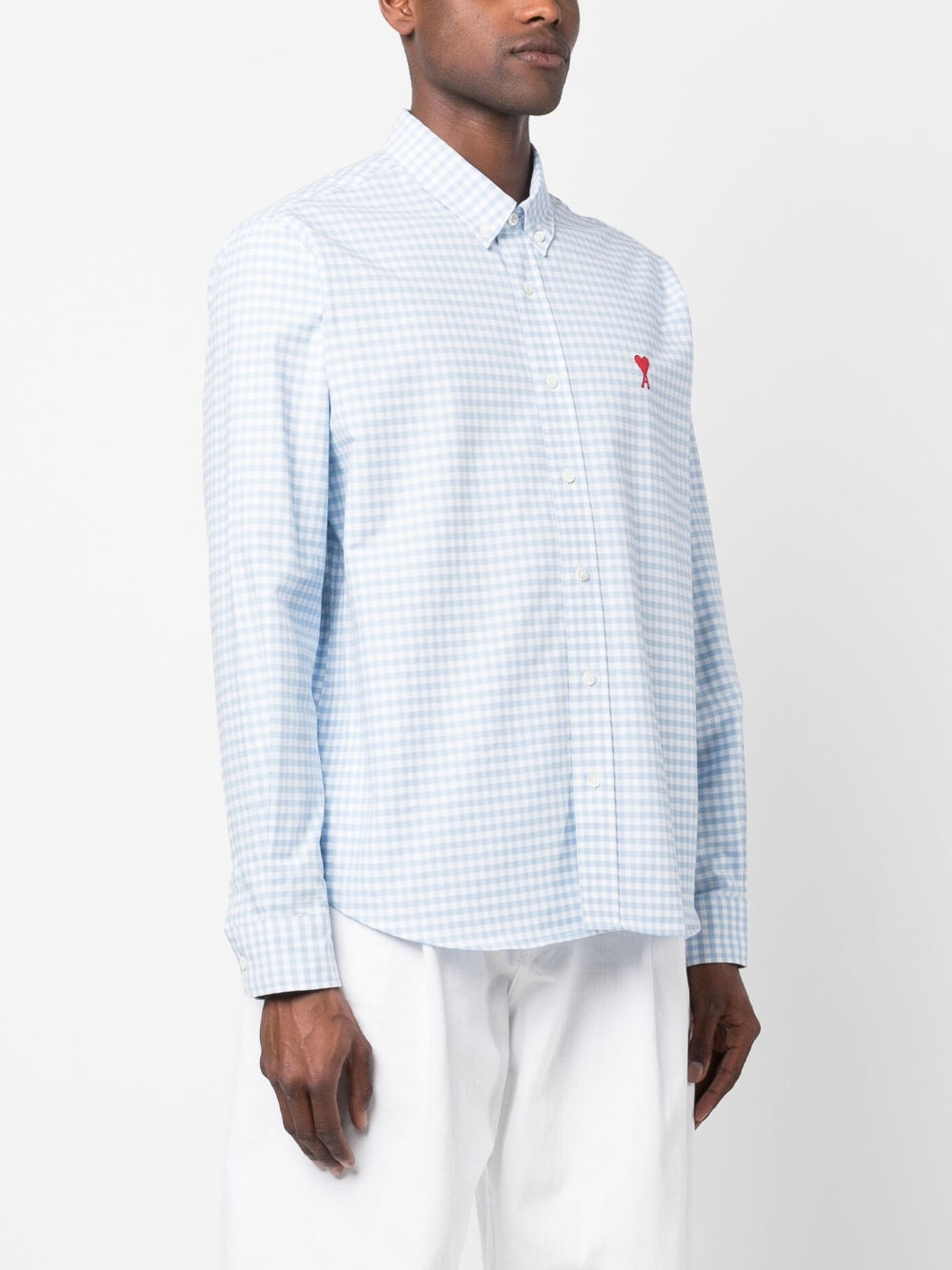 AMI Paris Heart Embroidery Gingham Shirt (HSH113.CO0023)