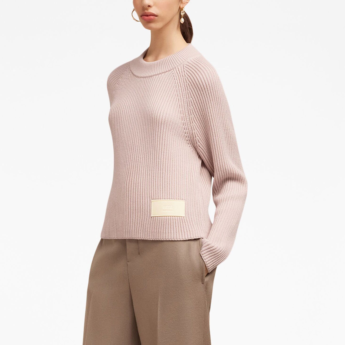AMI Paris Ribbed Wool Patch Logo Sweater (FKS024.KN0031)