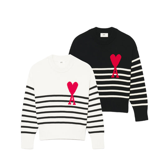 AMI Big Heart Logo Stripe Knit Sweater (E22UKS004.016)