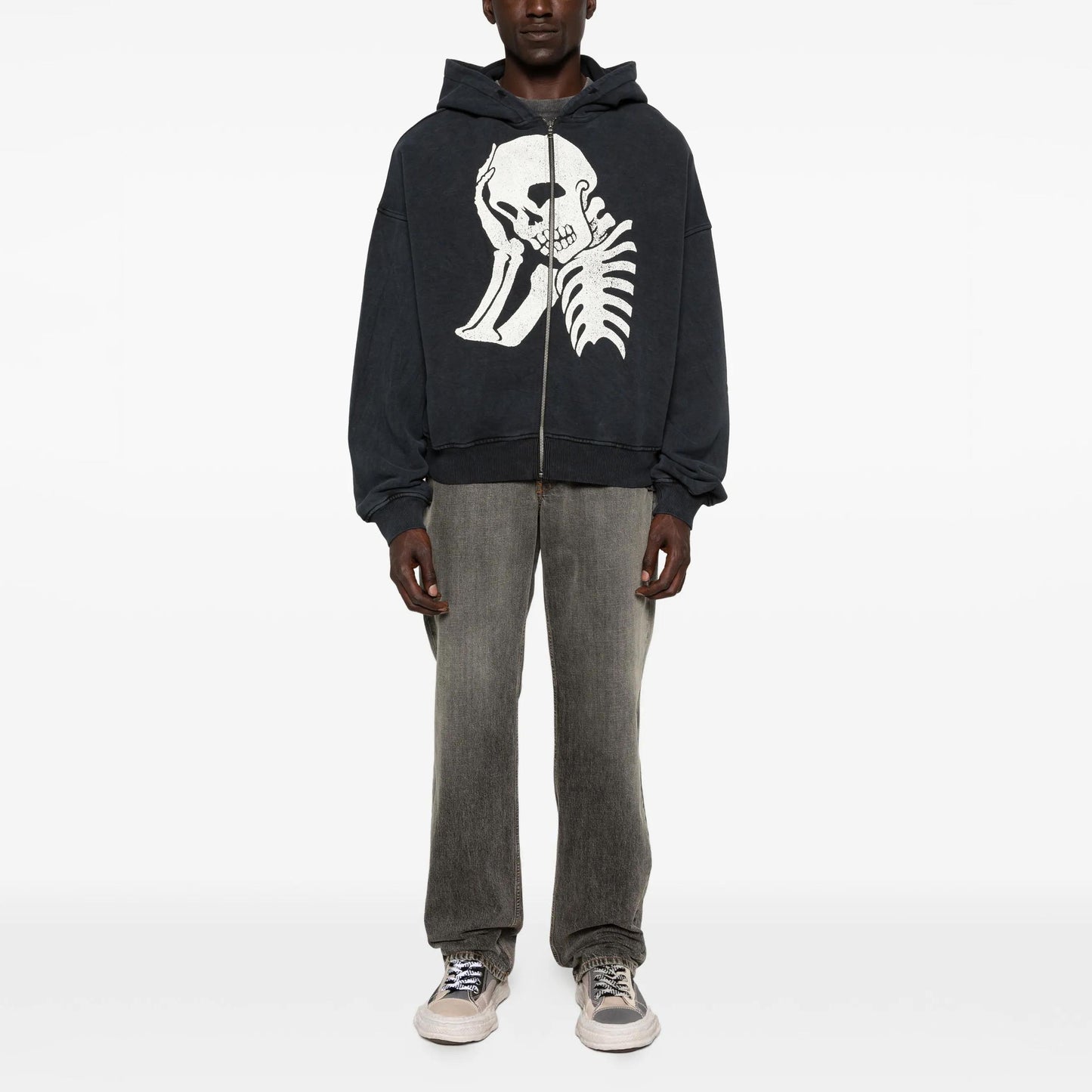 Palm Angels Skull Zipped Loose Hoodie PMBE02AS26FLE005