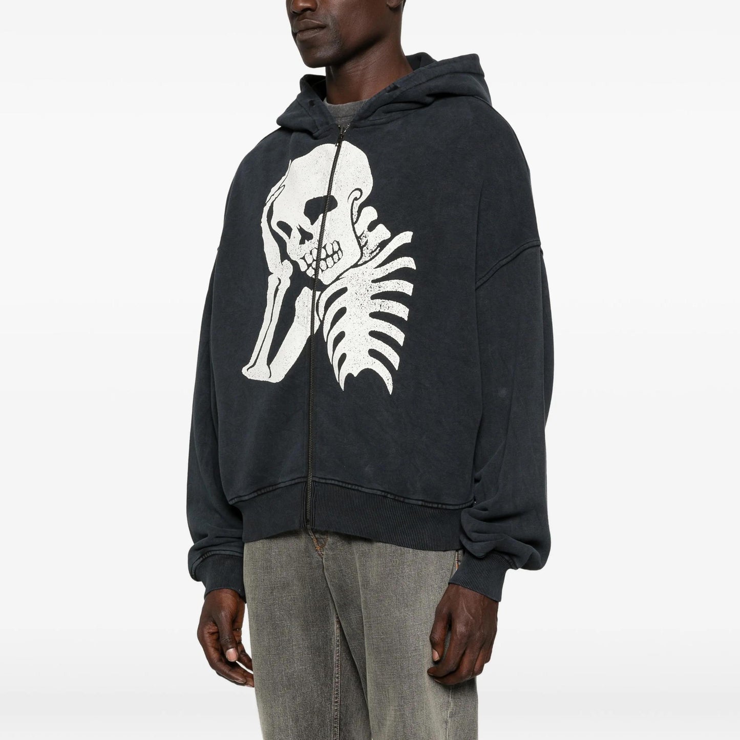 Palm Angels Skull Zipped Loose Hoodie PMBE02AS26FLE005