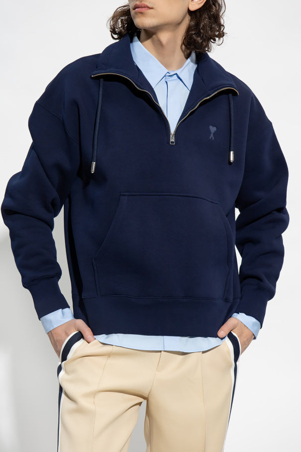 AMI Small Heart Logo Half Zipped Sweatshirt (USW512.740)