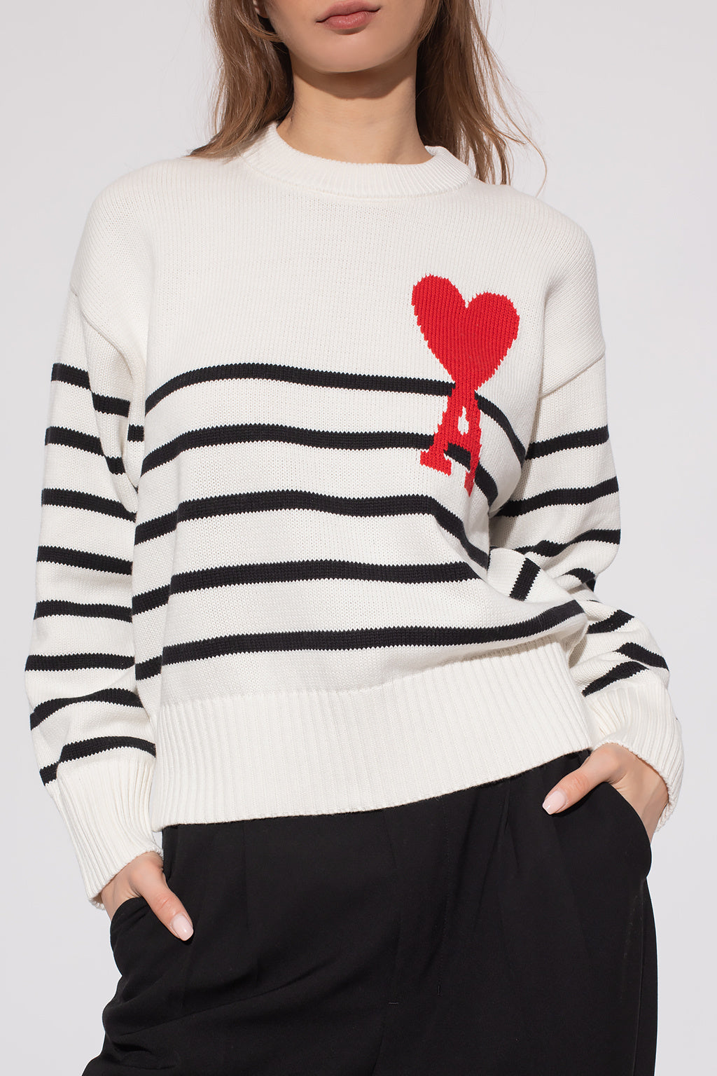AMI Big Heart Logo Stripe Knit Sweater (E22UKS004.016)