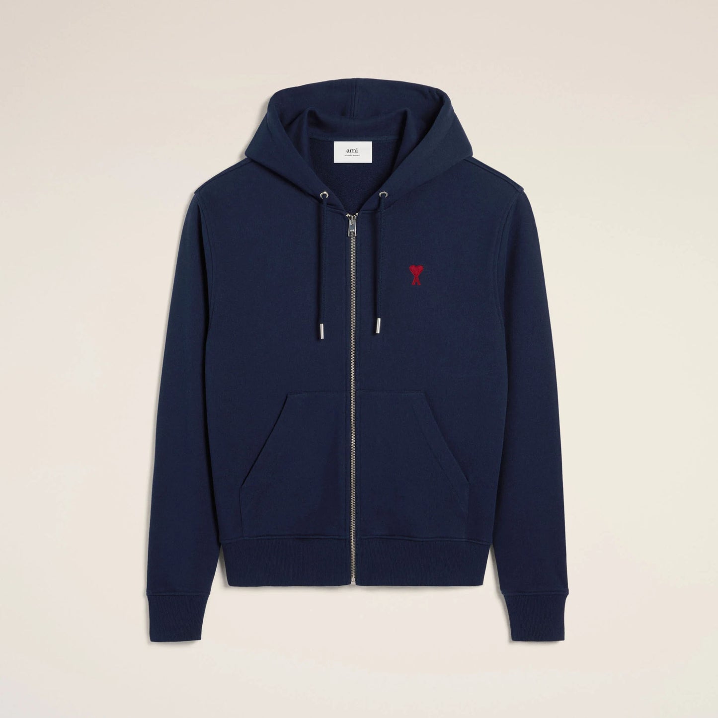 AMI Paris Red Ami De Coeur Zipped Hoodie BFUSW435.730