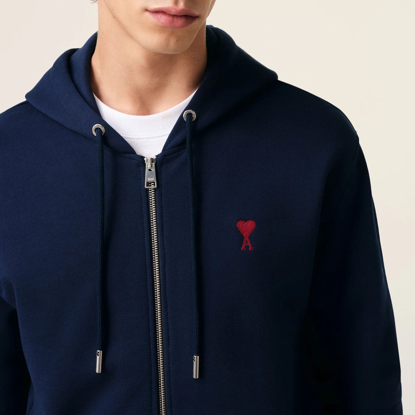 AMI Paris Red Ami De Coeur Zipped Hoodie BFUSW435.730