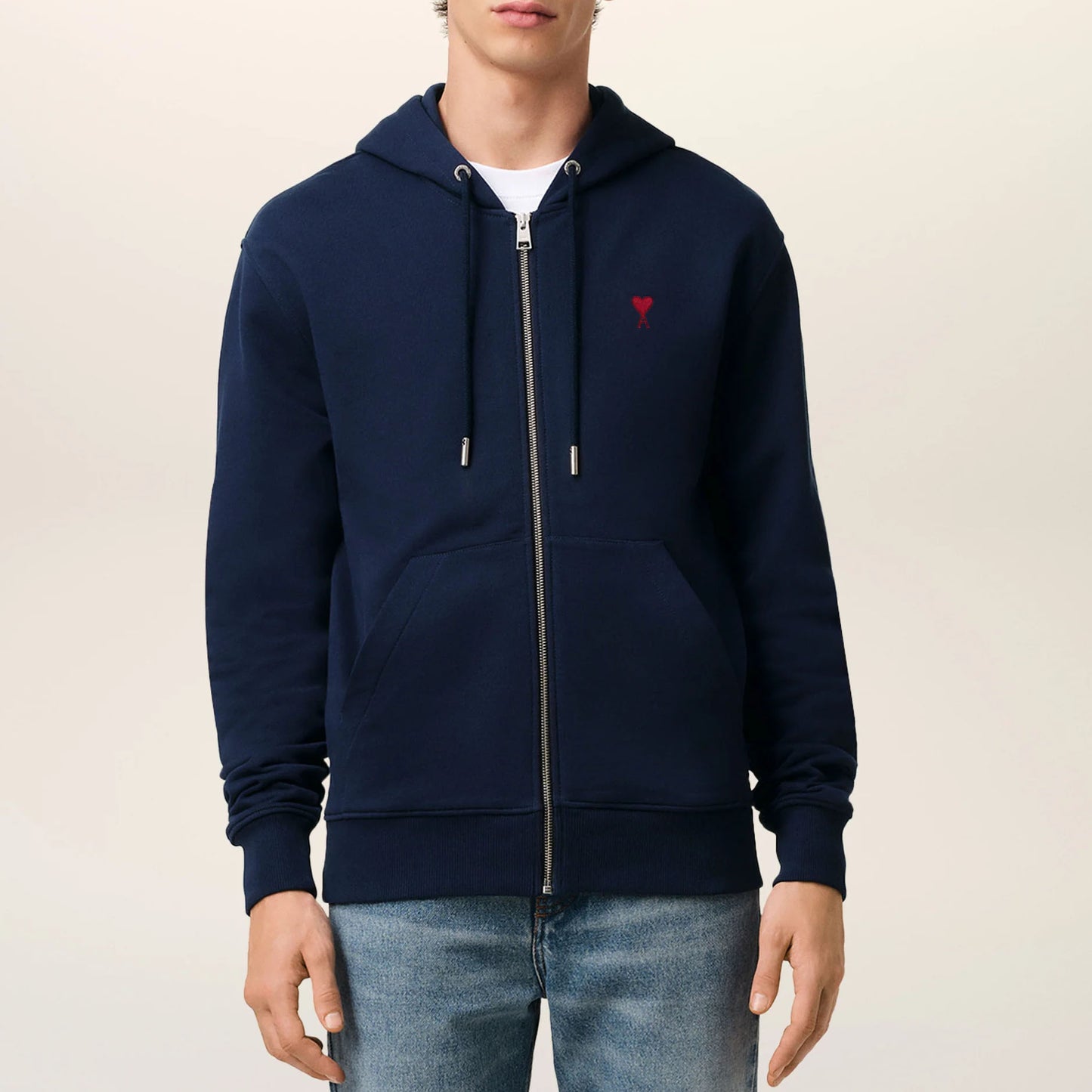 AMI Paris Red Ami De Coeur Zipped Hoodie BFUSW435.730