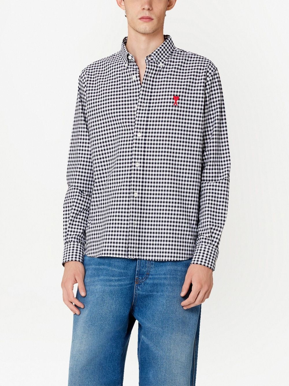 AMI Paris Heart Embroidery Gingham Shirt (HSH113.CO0023)