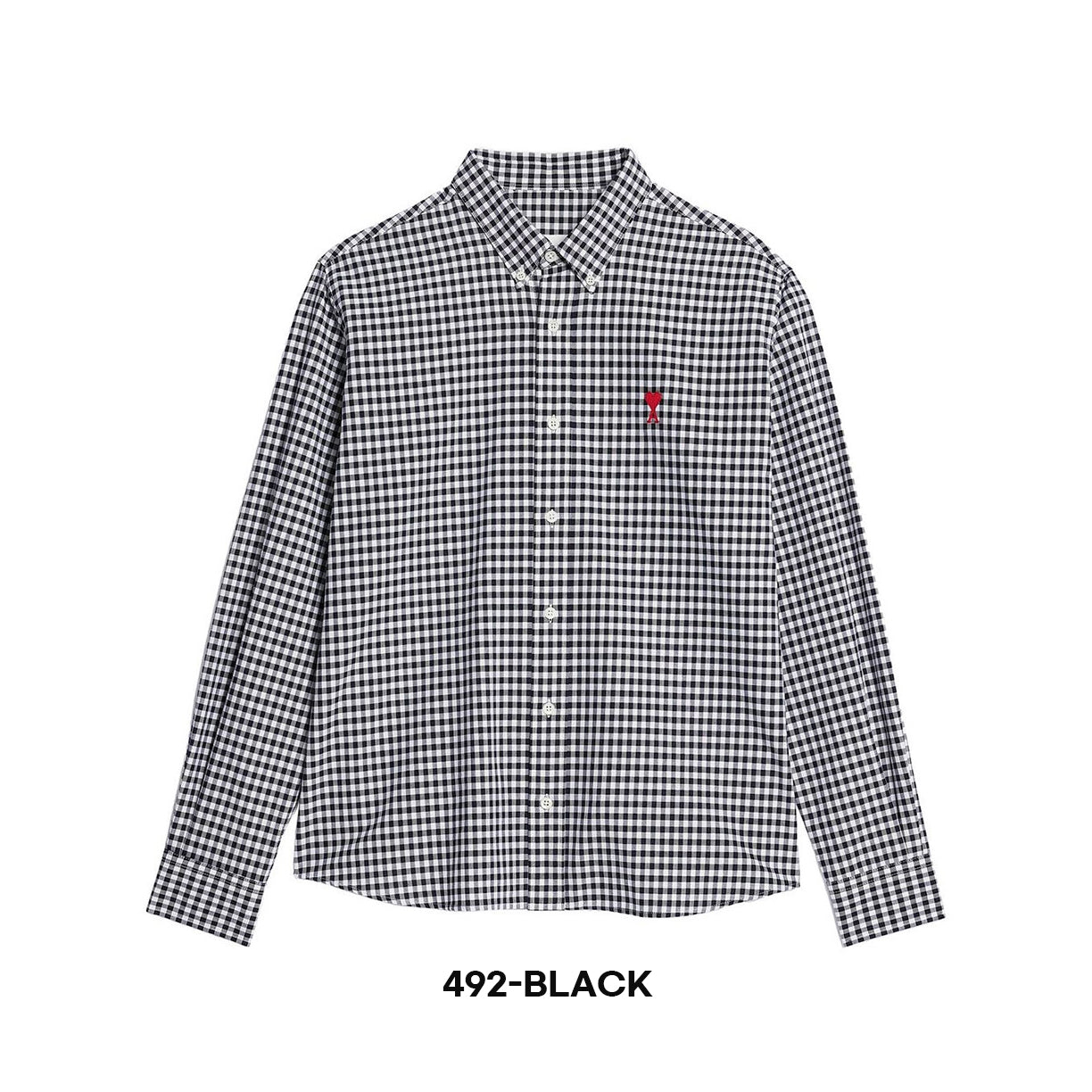 AMI Paris Heart Embroidery Gingham Shirt (HSH113.CO0023)