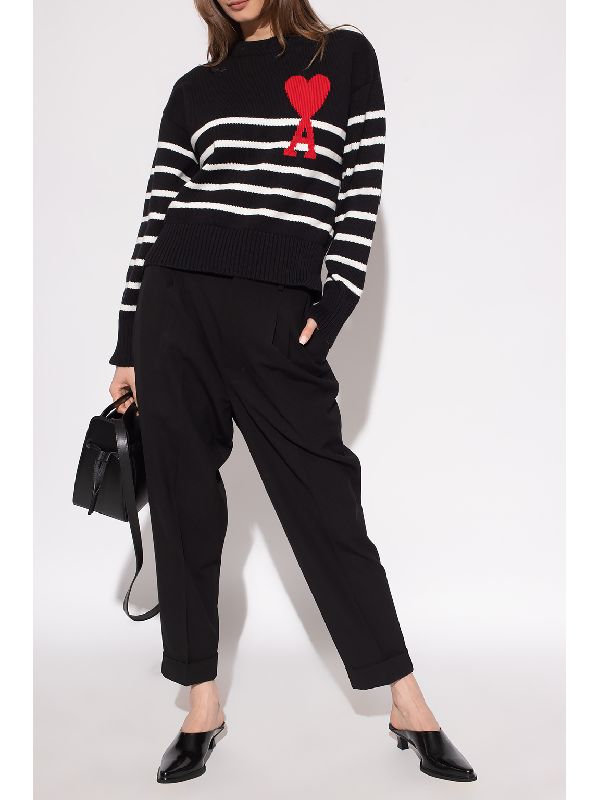 AMI Big Heart Logo Stripe Knit Sweater (E22UKS004.016)