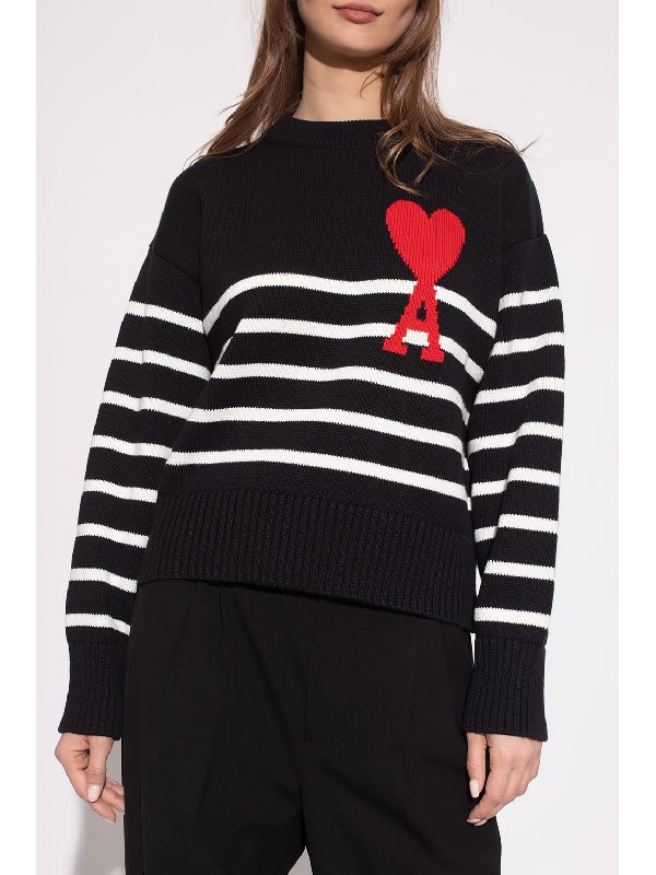 AMI Big Heart Logo Stripe Knit Sweater (E22UKS004.016)