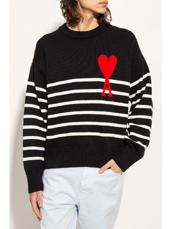 AMI Big Heart Logo Stripe Knit Sweater (E22UKS004.016)