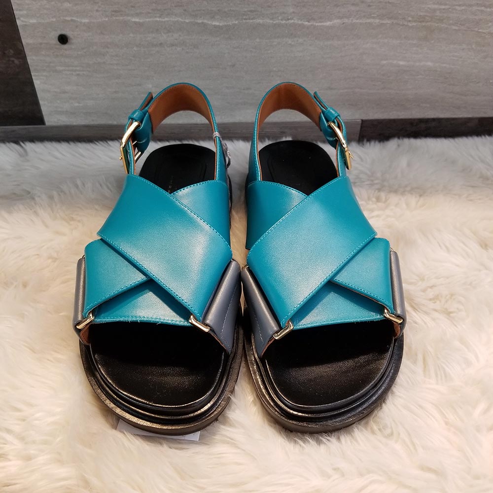 Marni Fussbett Leather Cross-Strap Sandals (FBMS005201 P3614)