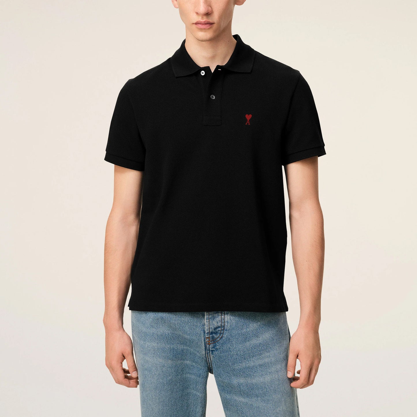 AMI Paris Red Ami de Coeur Polo Shirt BFUPL001.760 Black