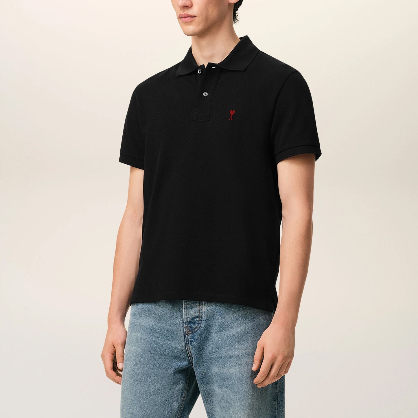 AMI Paris Red Ami de Coeur Polo Shirt BFUPL001.760 Black