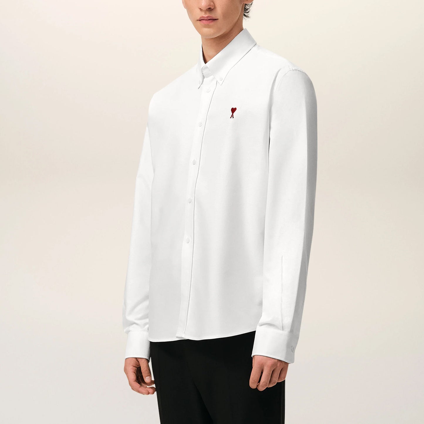 AMI Paris Classic Button Down Shirt with Ami de Coeur Embroidery BFUSH063.CO0031