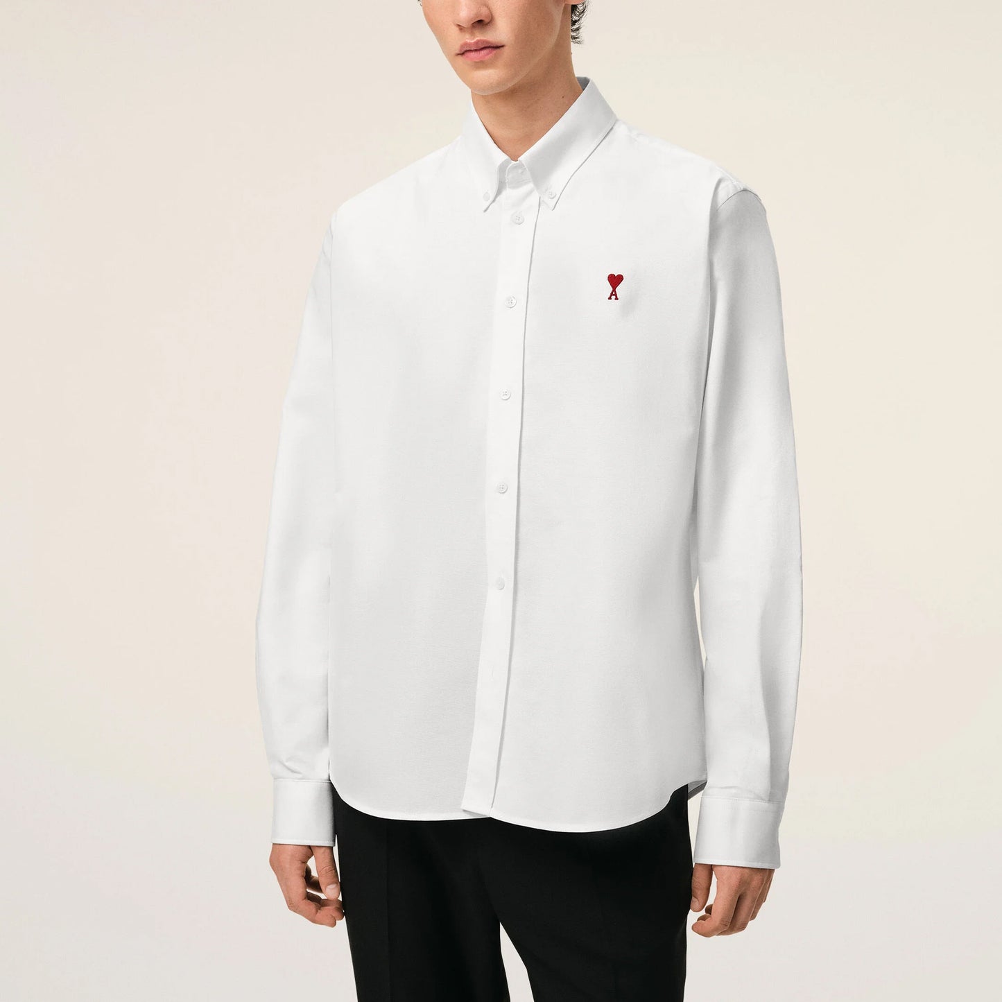 AMI Paris Classic Button Down Shirt with Ami de Coeur Embroidery BFUSH063.CO0031