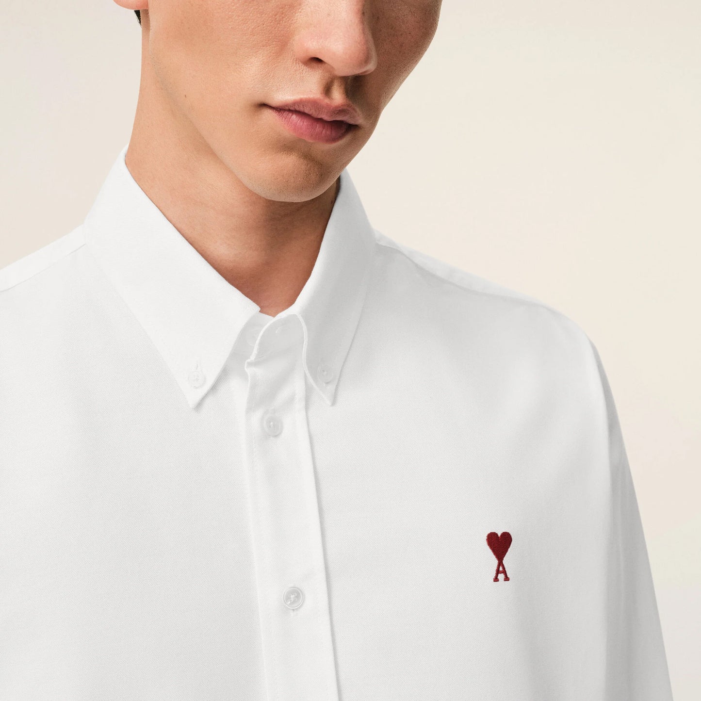 AMI Paris Classic Button Down Shirt with Ami de Coeur Embroidery BFUSH063.CO0031