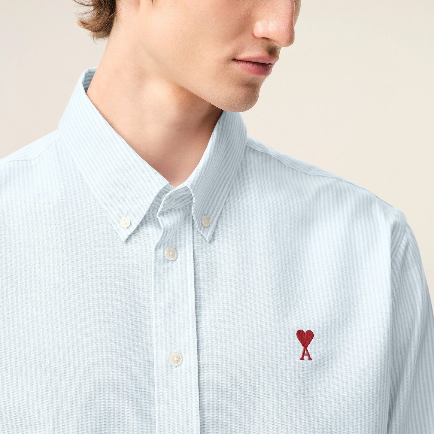 AMI Paris Classic Button Down Shirt with Ami de Coeur Embroidery BFUSH063.CO0087