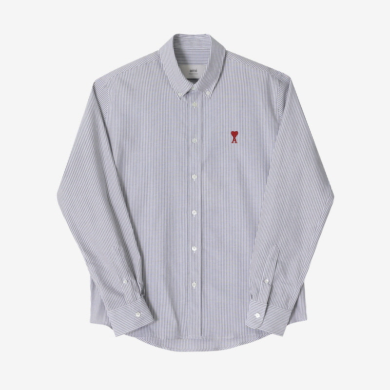 AMI Paris Classic Button Down Shirt with Ami de Coeur Embroidery BFUSH063.CO0087