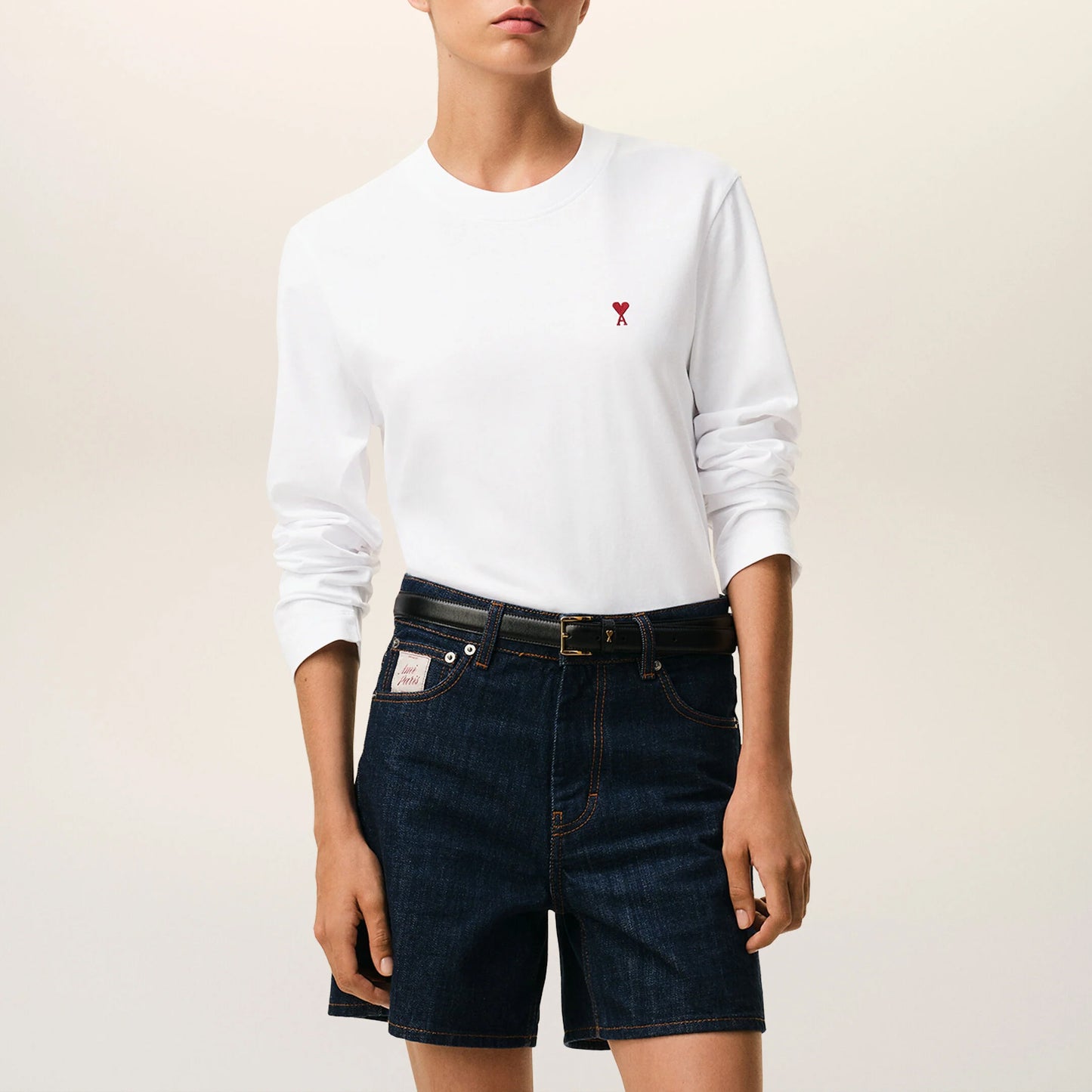 AMI Paris Red Ami de Coeur Long Sleeve T-Shirt BFUTS235.724 Navy