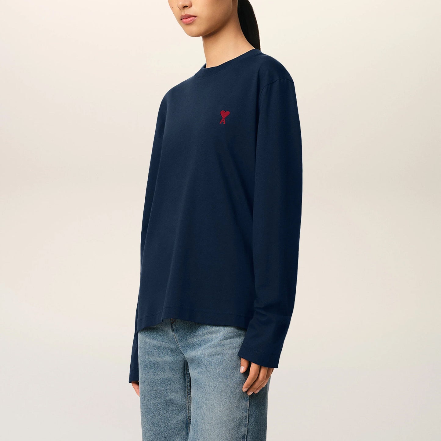 AMI Paris Red Ami de Coeur Long Sleeve T-Shirt BFUTS235.724 Navy