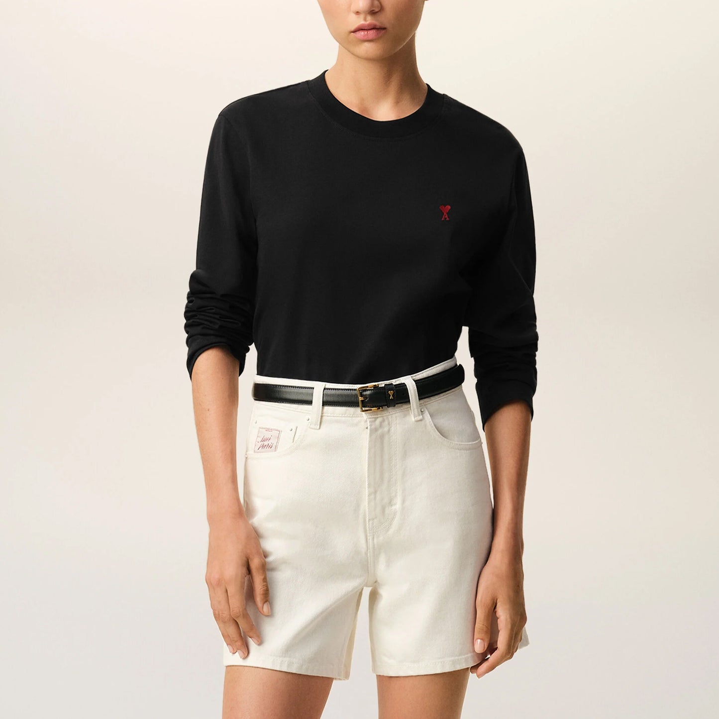 AMI Paris Red Ami de Coeur Long Sleeve T-Shirt BFUTS235.724 Navy