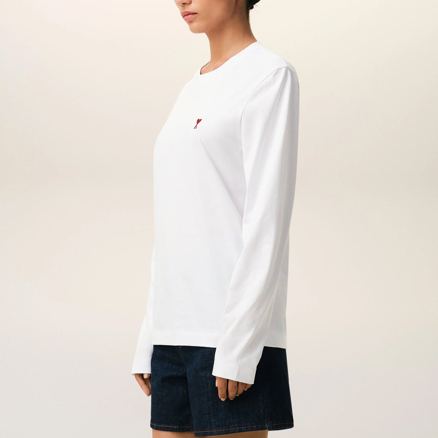 AMI Paris Red Ami de Coeur Long Sleeve T-Shirt BFUTS235.724 Navy