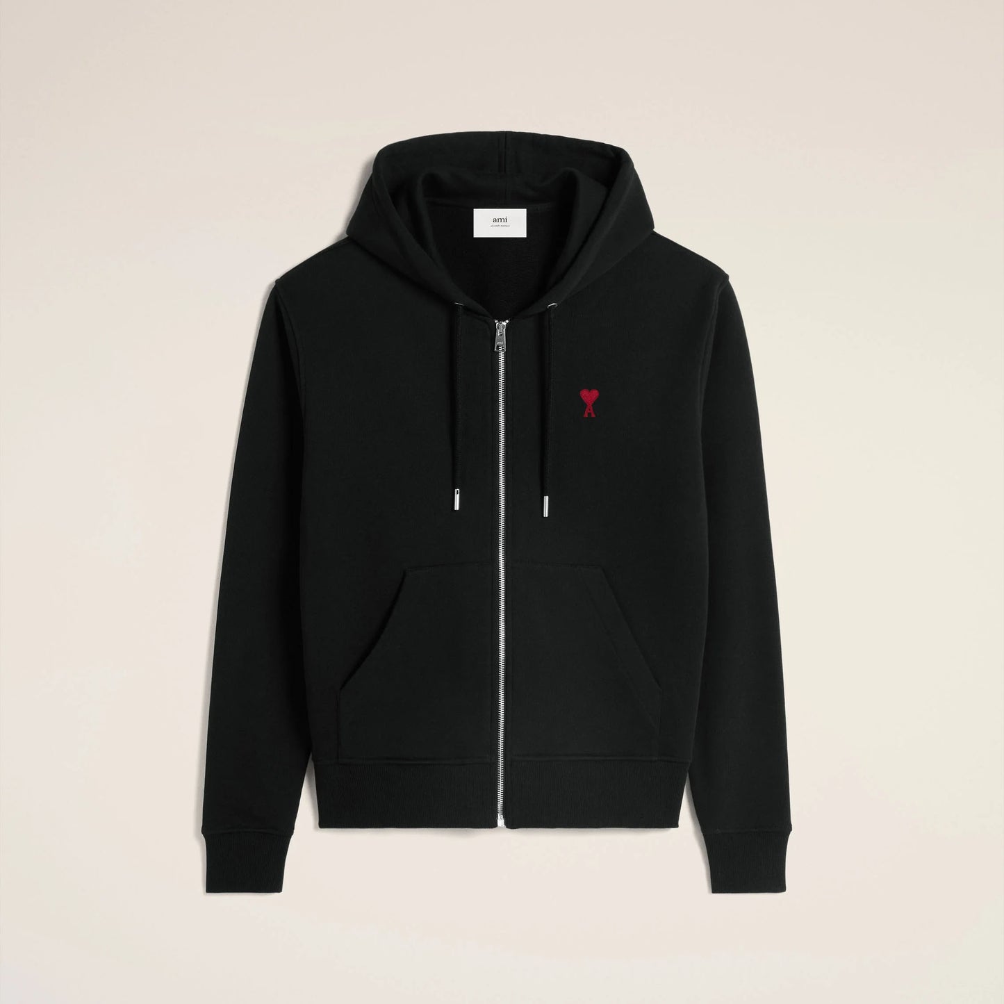 AMI Paris Red Ami De Coeur Zipped Hoodie BFUSW435.730