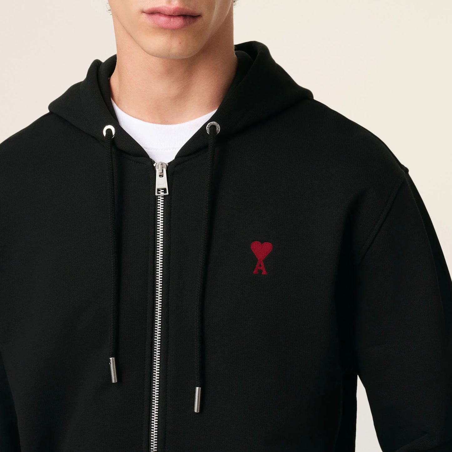 AMI Paris Red Ami De Coeur Zipped Hoodie BFUSW435.730