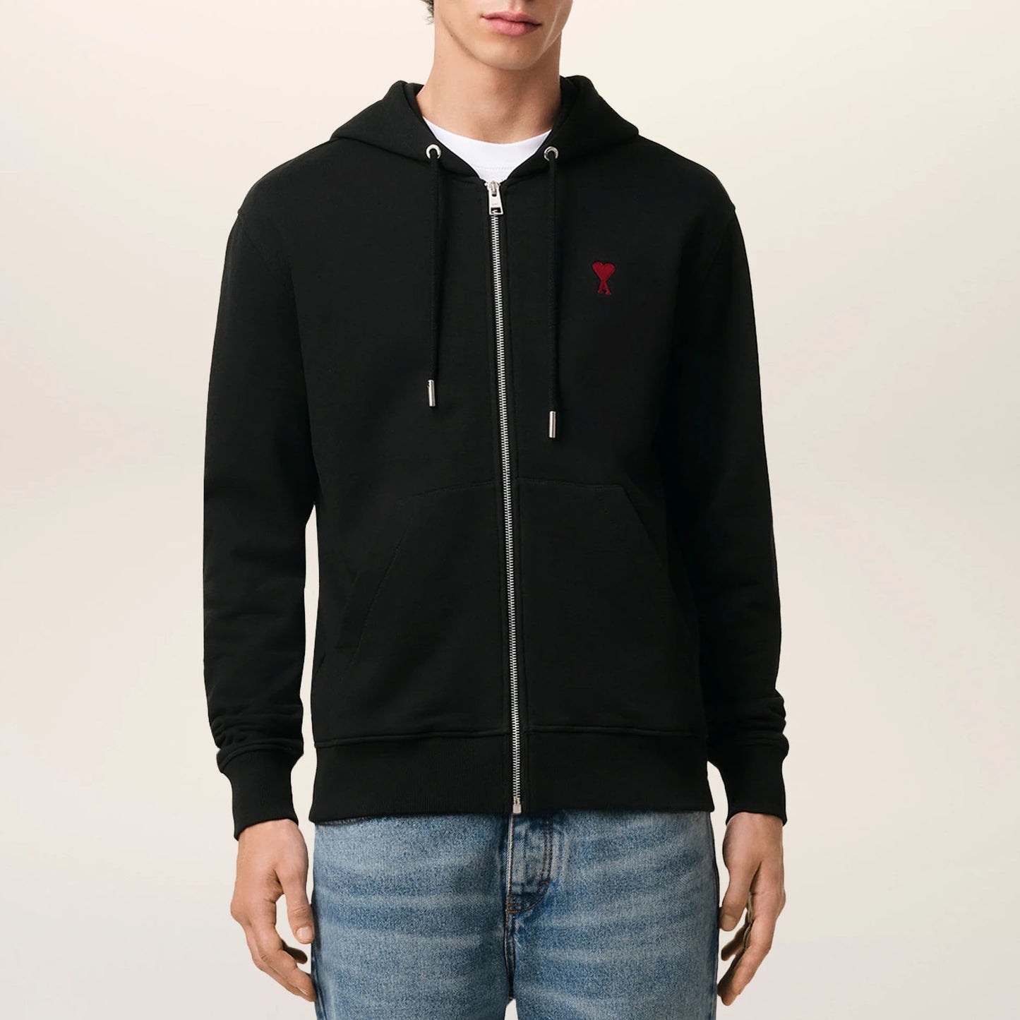 AMI Paris Red Ami De Coeur Zipped Hoodie BFUSW435.730