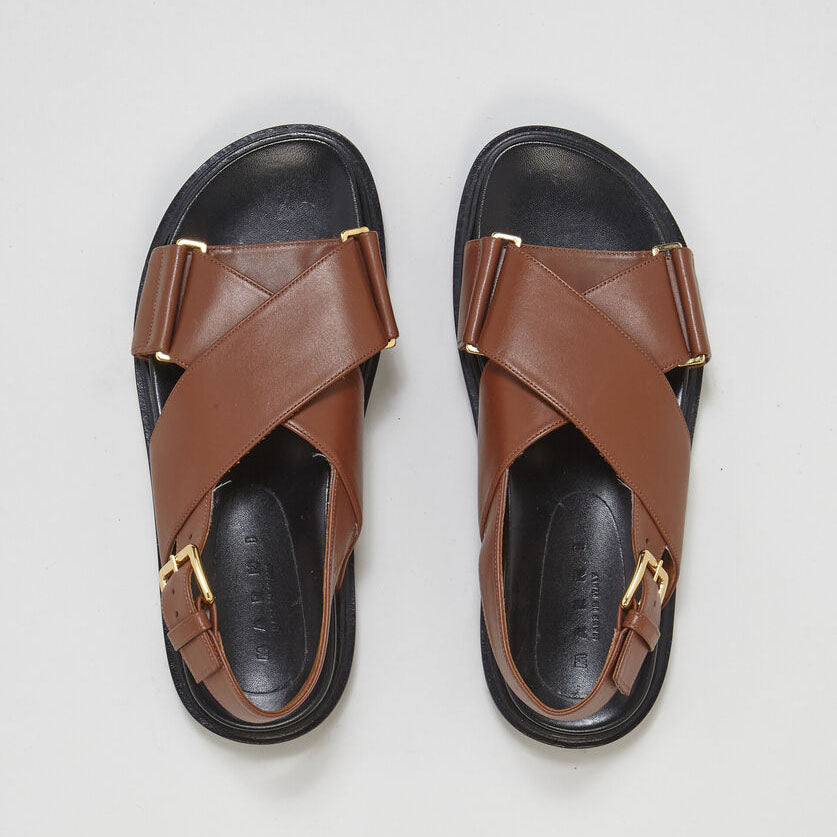 Marni Fussbett Leather Cross-Strap Sandals (FBMS005201 P3614)