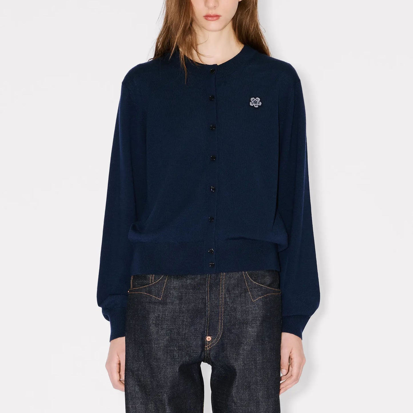 Kenzo Boke Flower Embroidered Merino Wool Cardigan (FG52CA7293LB)