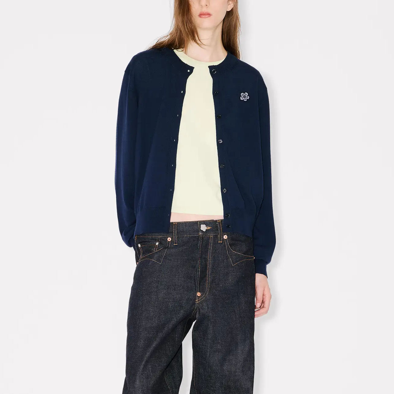 Kenzo Boke Flower Embroidered Merino Wool Cardigan (FG52CA7293LB)