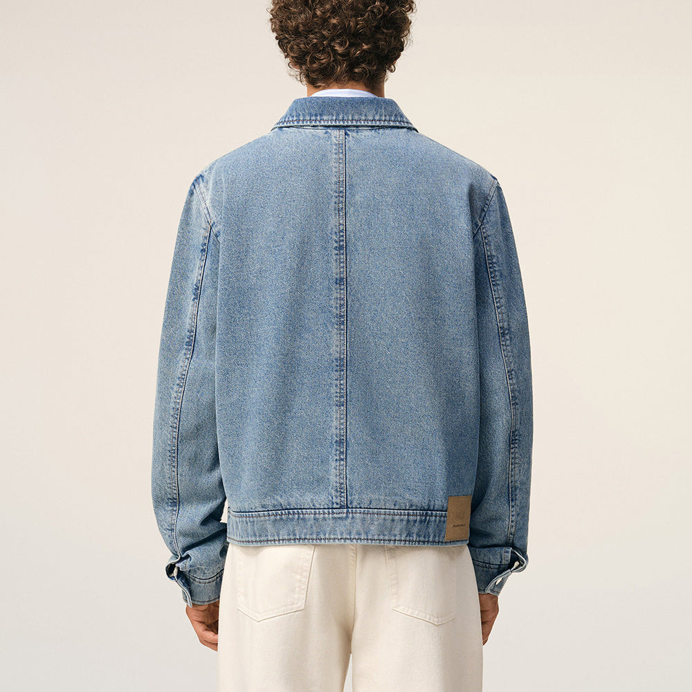 AMI Paris Contrasted Ami de Coeur Zipped Denim Jacket HJK835.DE0046 Blue