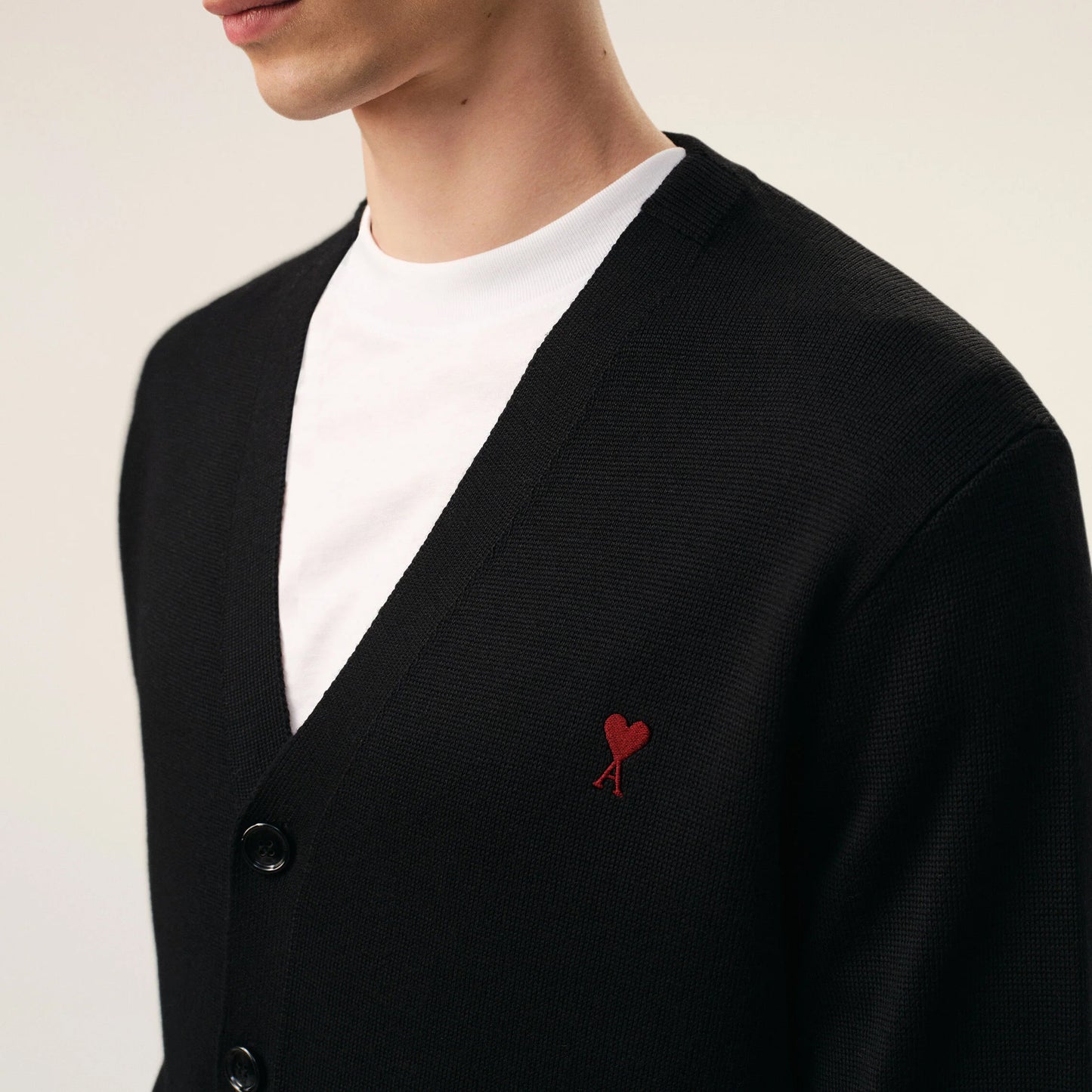 AMI Paris Ami de Coeur V-Neck Cardigan (Quota) HKC361.001 (Men’s Black)