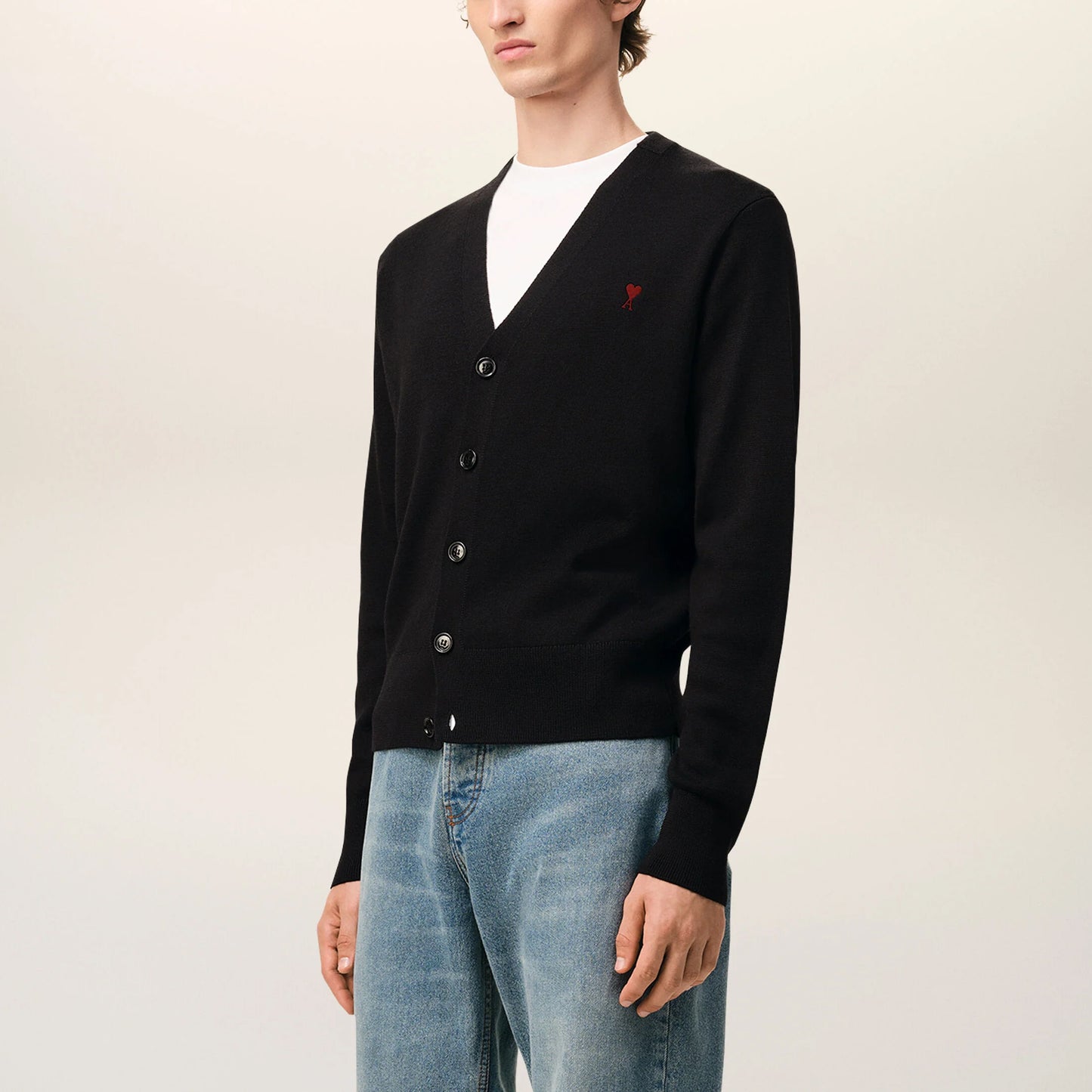 AMI Paris Ami de Coeur V-Neck Cardigan (Quota) HKC361.001 (Men’s Black)