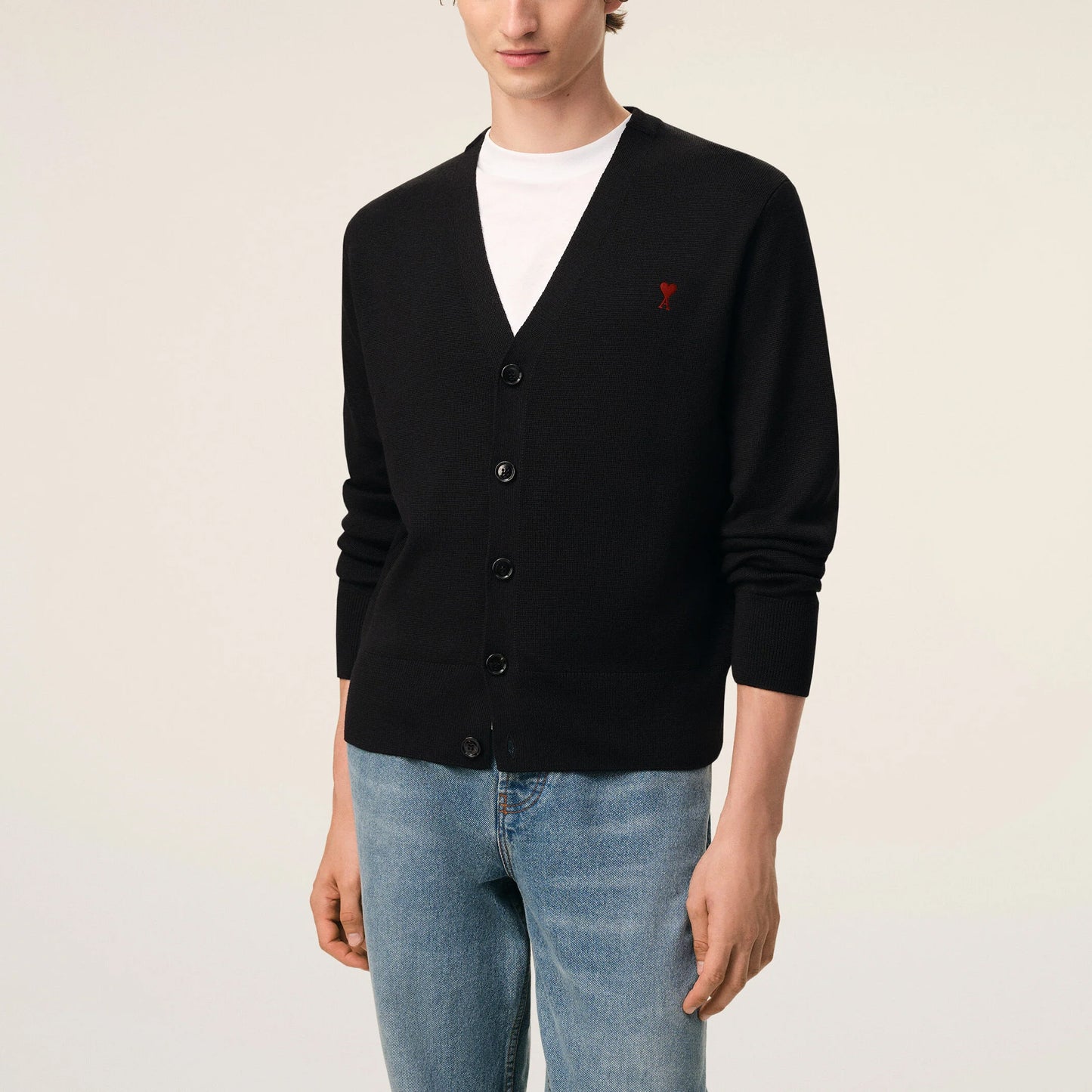 AMI Paris Ami de Coeur V-Neck Cardigan (Quota) HKC361.001 (Men’s Black)