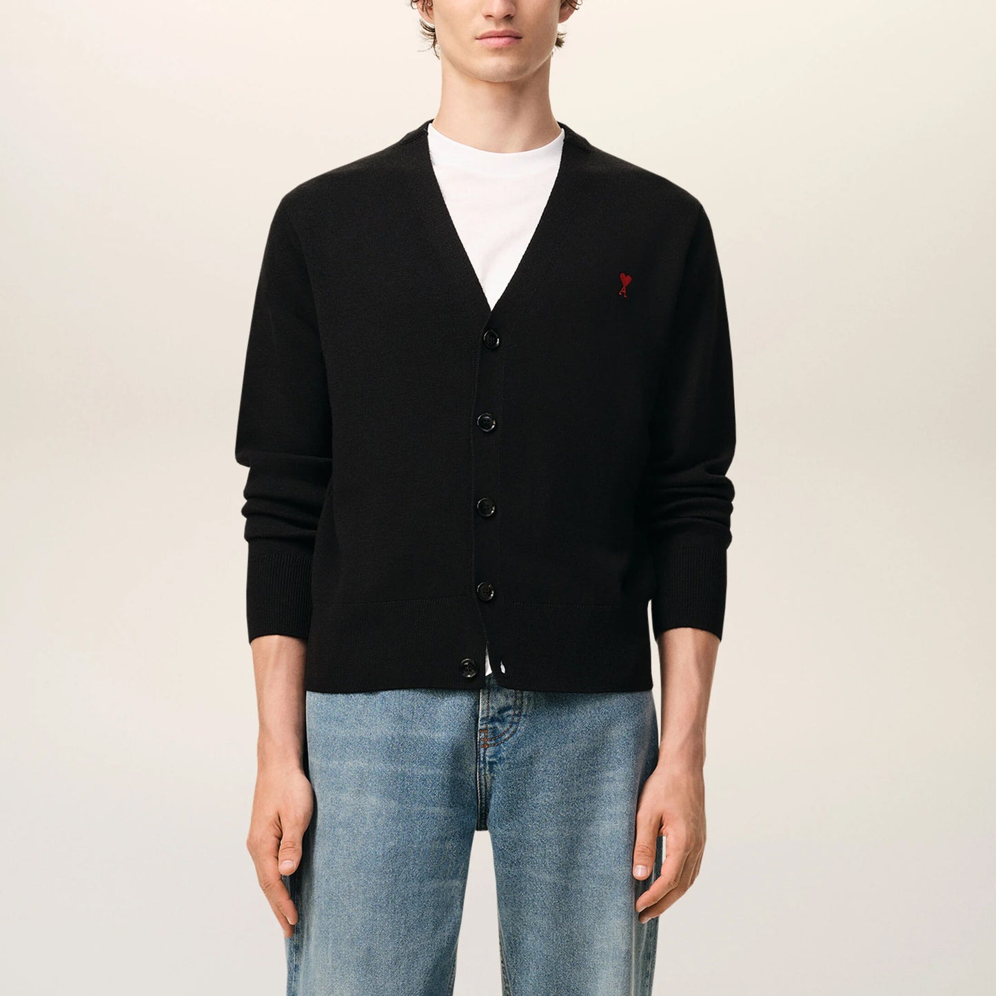 AMI Paris Ami de Coeur V-Neck Cardigan (Quota) HKC361.001 (Men’s Black)
