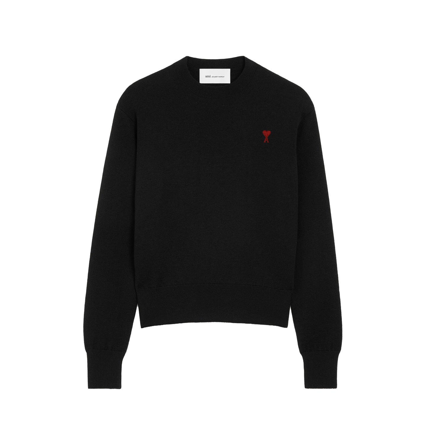 AMI Paris Quota Crewneck Sweater with Contrasted Ami de Coeur HKS826.001 Black