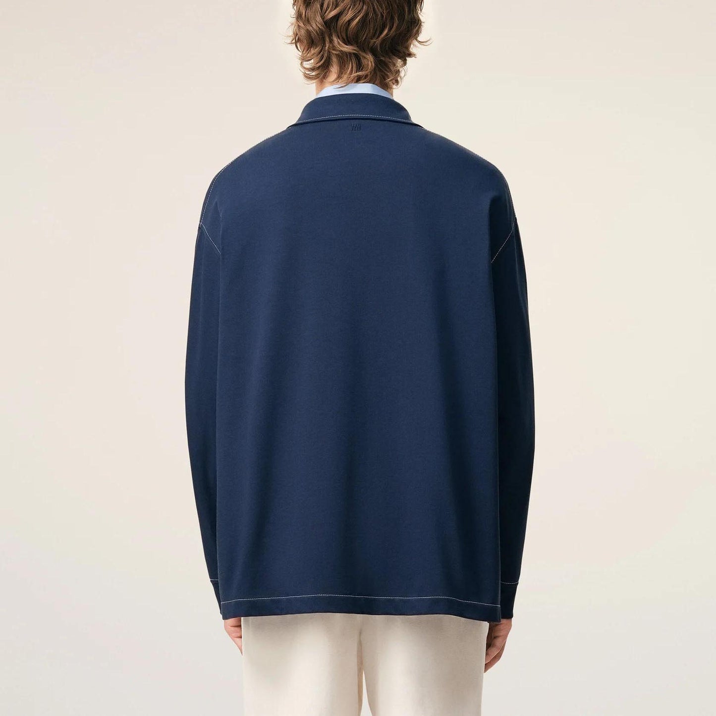 AMI Paris Long Sleeves Oversize Polo With Topstitched Ami De Coeur HPL425.726