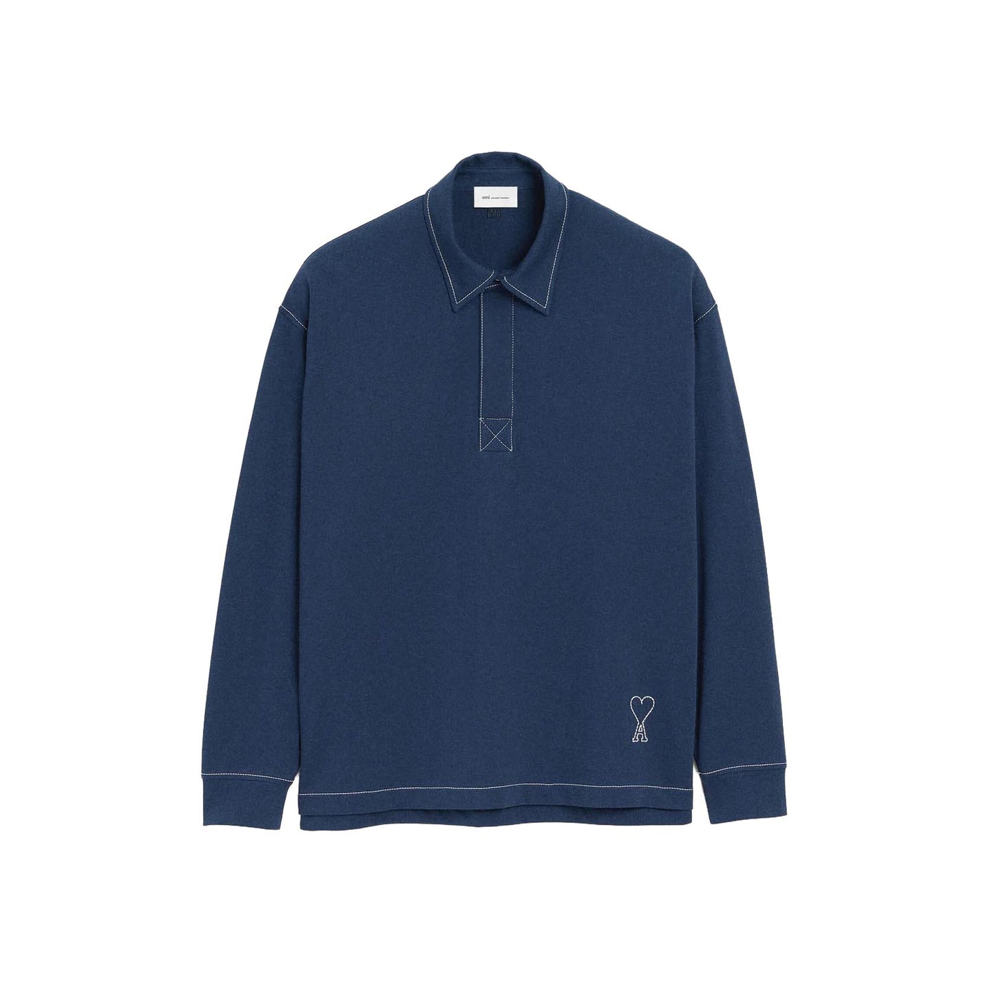 AMI Paris Long Sleeves Oversize Polo With Topstitched Ami De Coeur HPL425.726