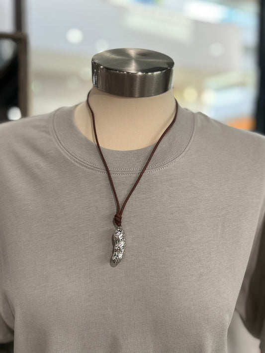 Maison Margiela 6 Silver Charm Leather Necklace (SM6UU0026)