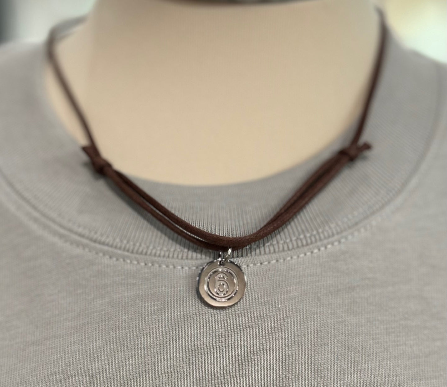 Maison Margiela 6 Silver Charm Leather Necklace (SM6UU0026)