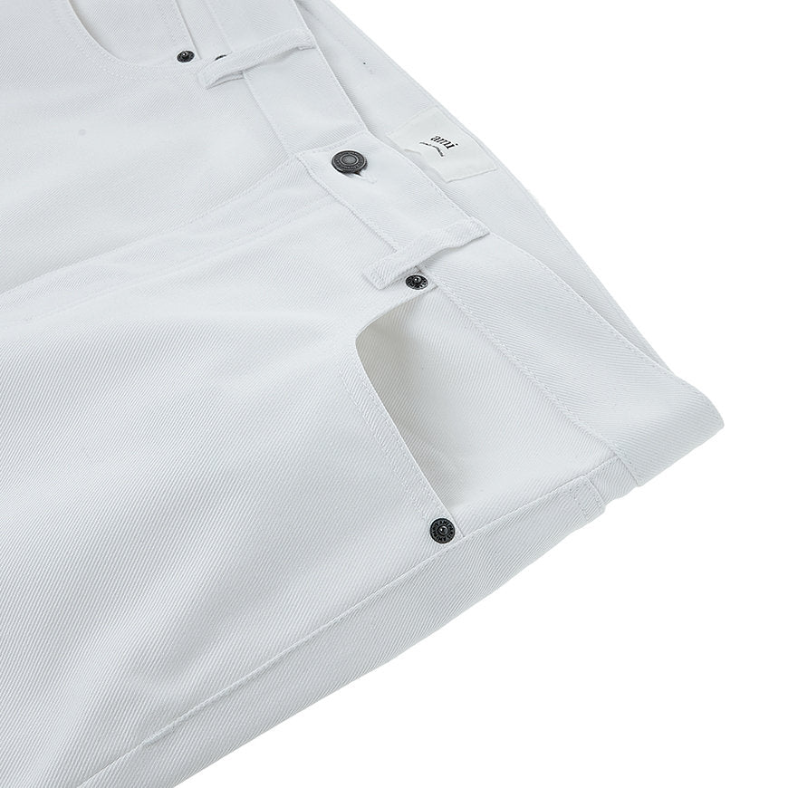 AMI Paris Straight Fit White Denim Pants (A21FD010.616)
